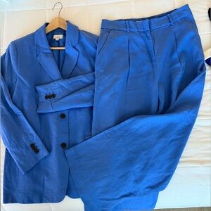Ann Taylor LOFT Periwinkle Blue Blazer 8 and Wide Leg Linen Pants 10 Suit